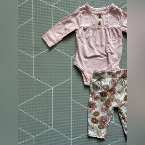 Carters|Baby girl cute set,Pink Long Sleeve lace  Bodysuit w Floral Pants••3M